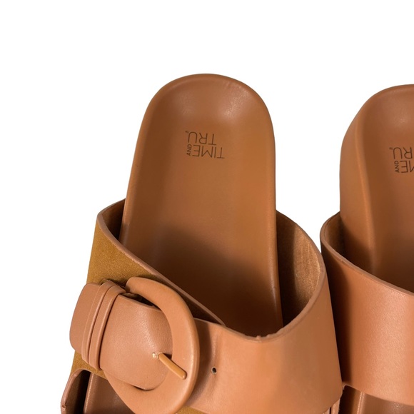 Time and Tru Brown Vegan Leather Buckle Strap Sz 10 Summer Beach Slip-on Sandals - Picture 9 of 16